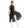 Kids Girls Figure Skating Dance Dress Sleeveless Mock Neck Cutout Back Side Split Asymmetrical Hem Sparkly Rhinestone Dresses