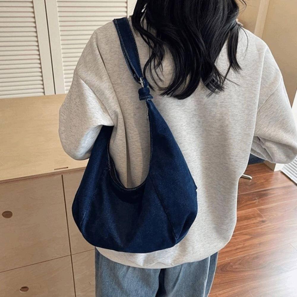 Large Capacity Denim Shoulder Bag Versatile Satchel Bags Casual Hobo Sling Bag Handbag