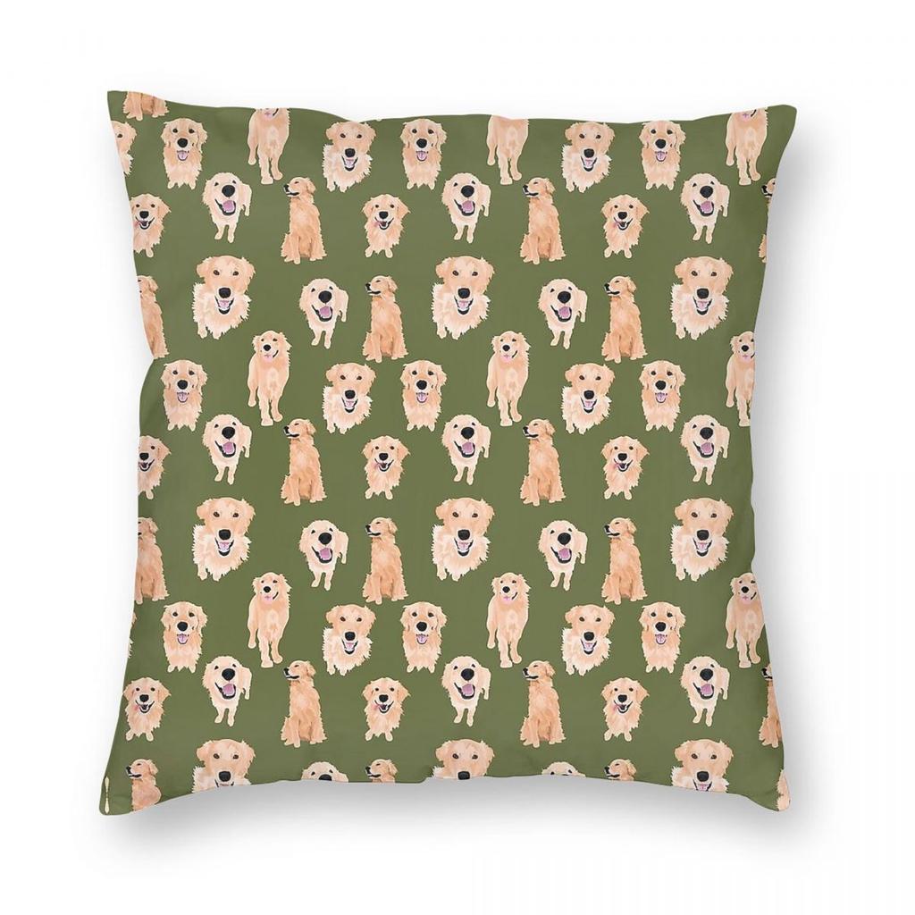 Golden Retrievers On Olive Square Pillowcase Polyester Linen Velvet Creative Zip Decorative Throw Pillow Case Sofa Seater Cover
