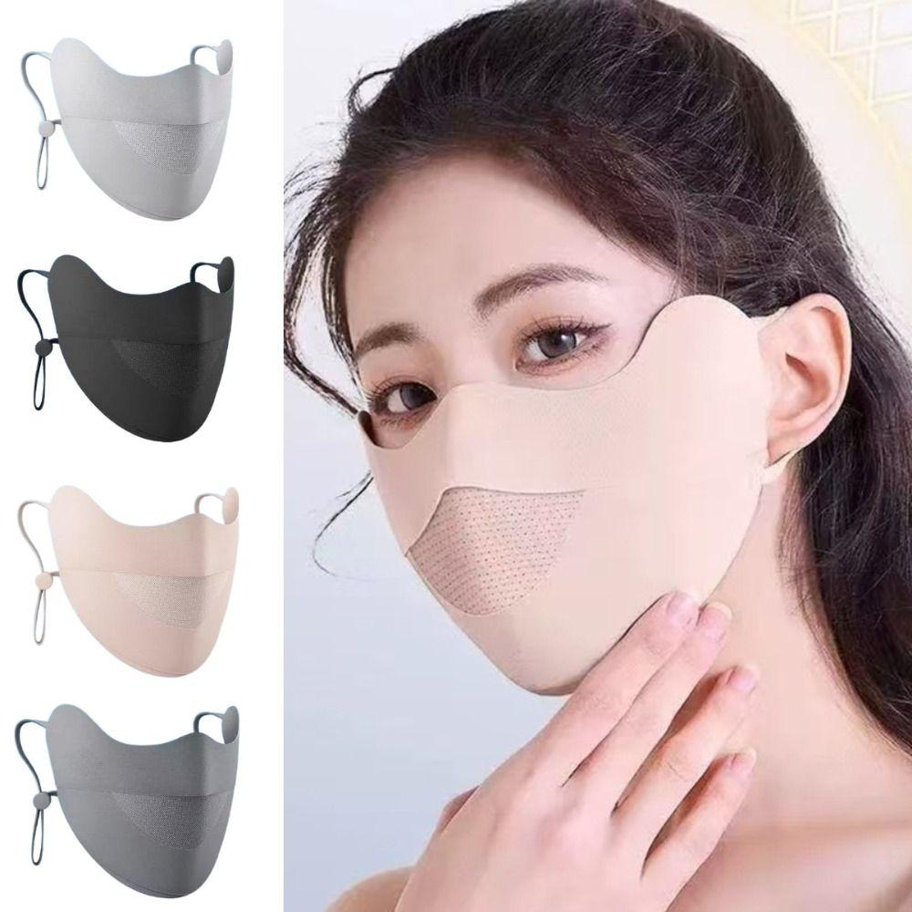 Sun Protection Ice Silk Sunscreen Mask Solid Color Thin Face Veil Cool Cycling Face Cover Outdoor