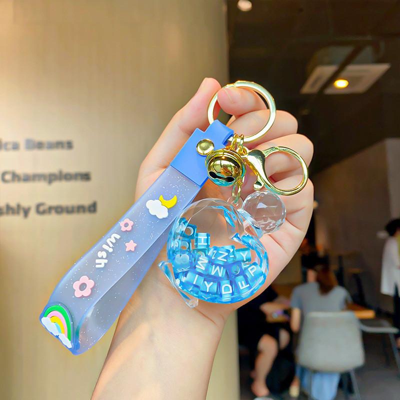 Изысканный акриловый брелок для ключей в виде флакона духов с плавающим песком для украшения автомобиля