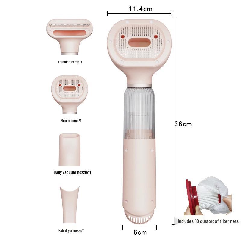 Pet Hair Vacuum & Grooming Tool for Cats and Dogs - Integrated Comb and Hair Remover
