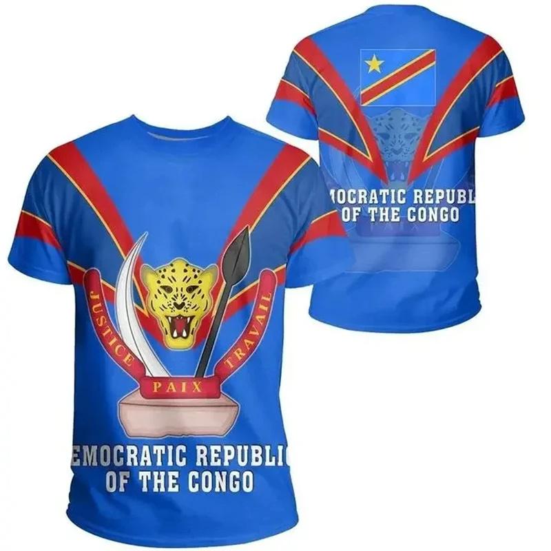 New Summer 3D Democratic Republic Of Congo Printing T Shirt Congo Coat Of Arms Emblem Graphic T-shirts Hot Sale Short Sleeve Top