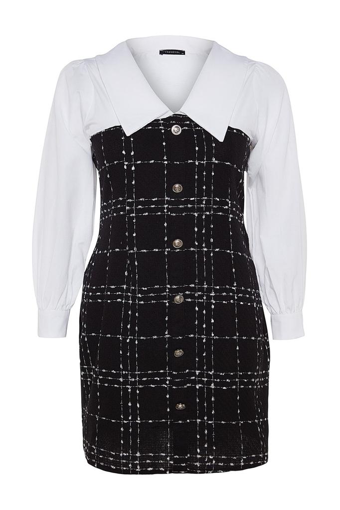 Women's Style Plus Size Black Tweed Dress