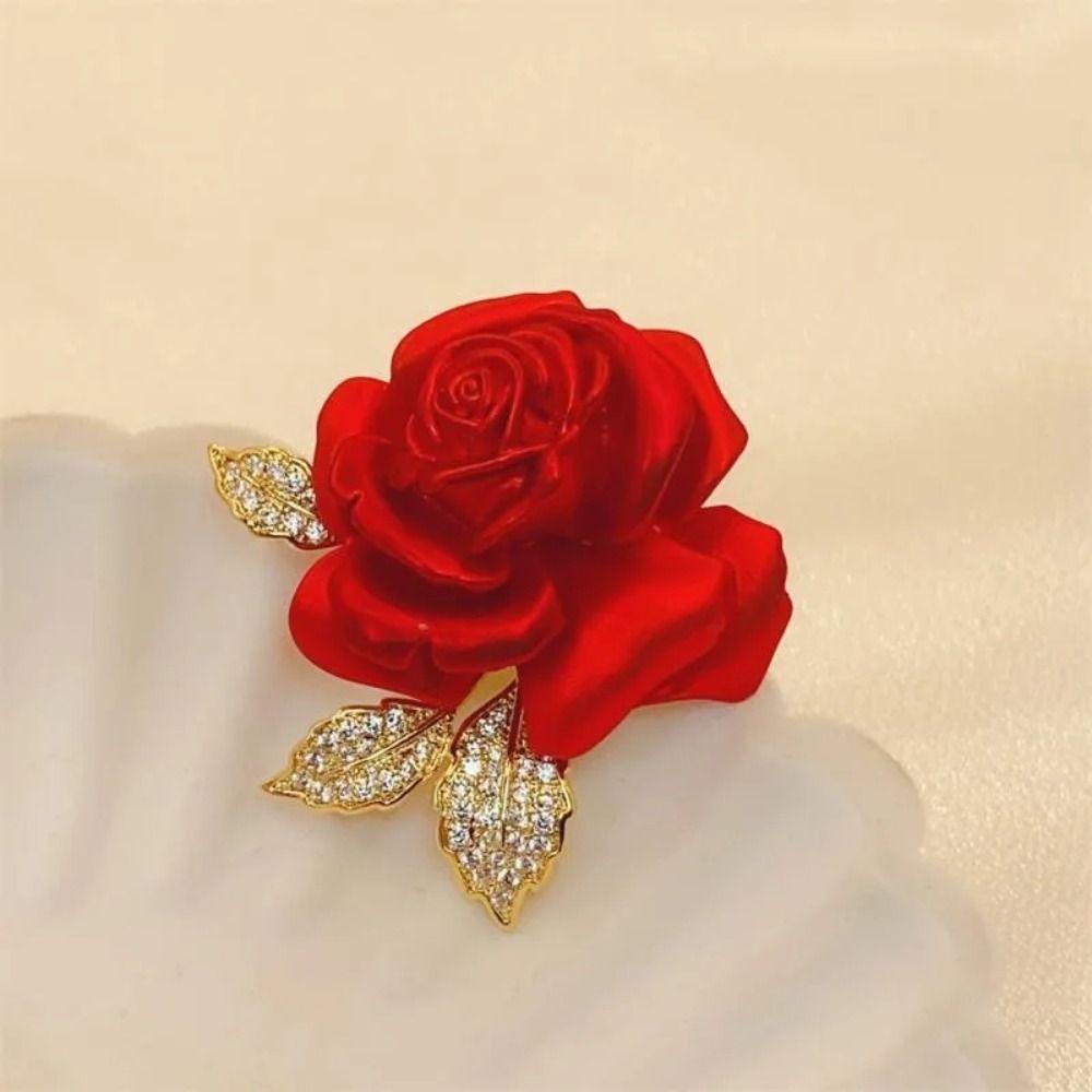 Temperament Temperament Red Rose Brooch High-end High-end Suit Pins Female Lady