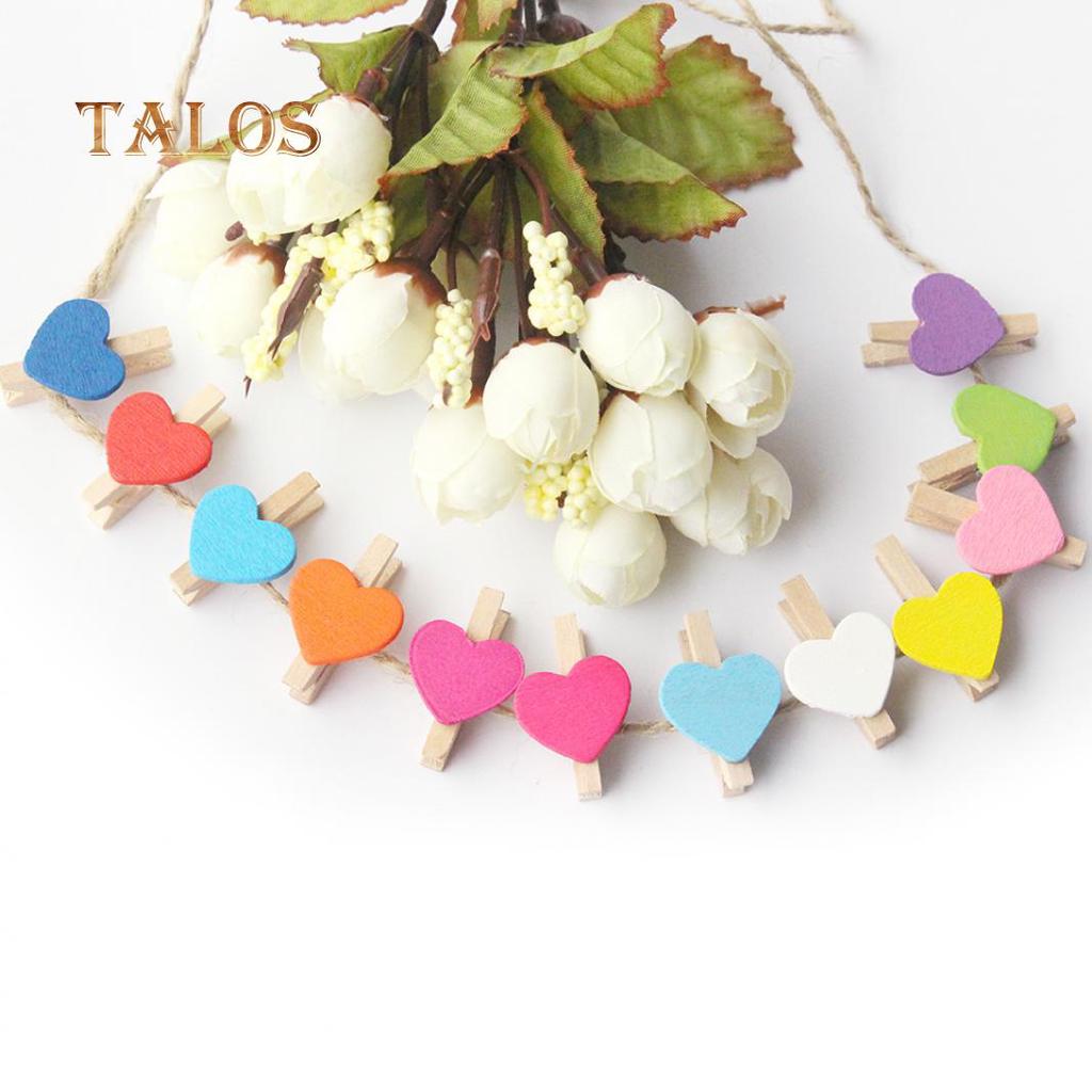 50Pcs Mixed Color Heart Wooden Mini Pegs Photo Clips DIY Wedding Party Supply Decoration