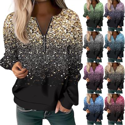 Женский повседневный свитер с длинным рукавом, на молнии, с принтом цветов, свитшот, повседневная верхняя одежда на осень