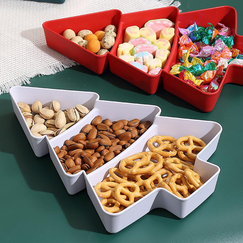 Divided Christmas Tree Snack Dish – Plastic Candy & Dried Fruit Tray with Sunflower Seed Compartments