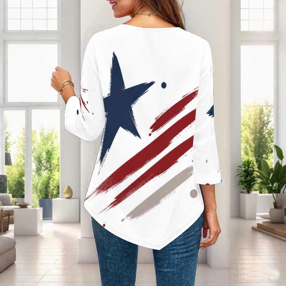Womens Plus Size Casual Three Quarter Sleeve Blouse Pointed Hem Soft Breathable Daily Ladies Outfit Top