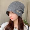 Корейская версия осенней новой шапки для женщин, металлическая этикетка, ленивый стиль, шапка-бини, зимняя однотонная универсальная тонкая шапка-бандана, трендовая