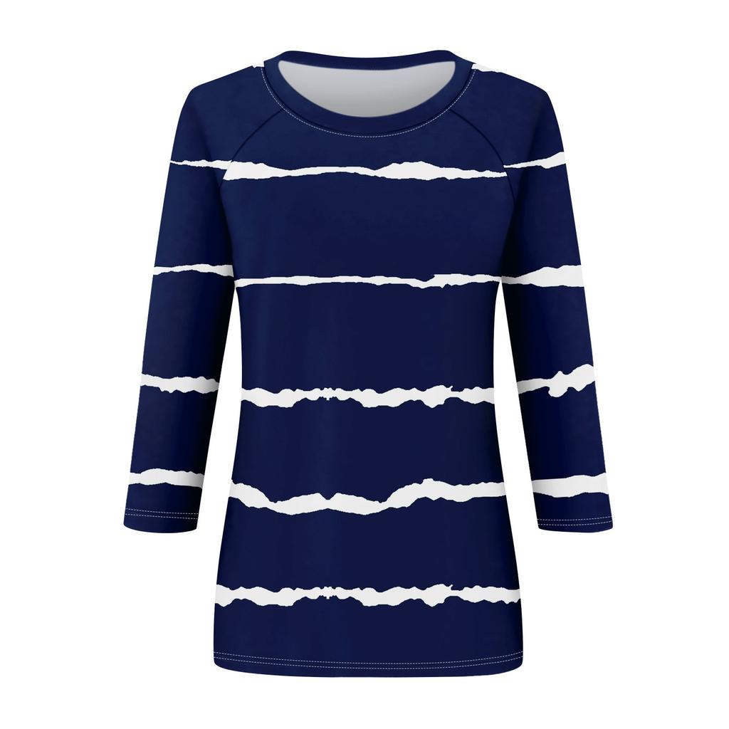 Женская модная повседневная рубашка с круглым вырезом и рукавами 3/4, свободная футболка с принтом, женский топ