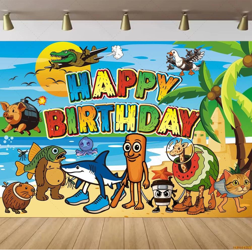 T-ungTungTung-Sahur Brainrot Tralalo Birthday Party Backdrop Shark Maraca Custom Photobooth Kid Babyshower Cake Table Sign Decor1529