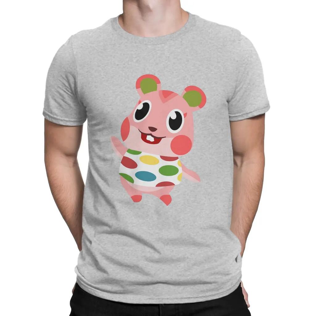 Animal Funny Crossing Game Creative TShirt for Men Pink Round Collar Pure Cotton T Shirt Distinctive Birthday Gifts OutdoorWear