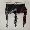 French irregular ruffle edge skirt plaid splicing leather skirt love buckle personalized retro Spice Girl short skirt women's autumn