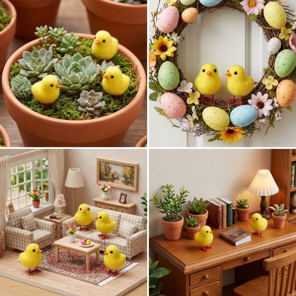 Realistic Easter Chick Figurine Flocking Chicken Doll Cute Plush Chicken Ornament Garden Decor