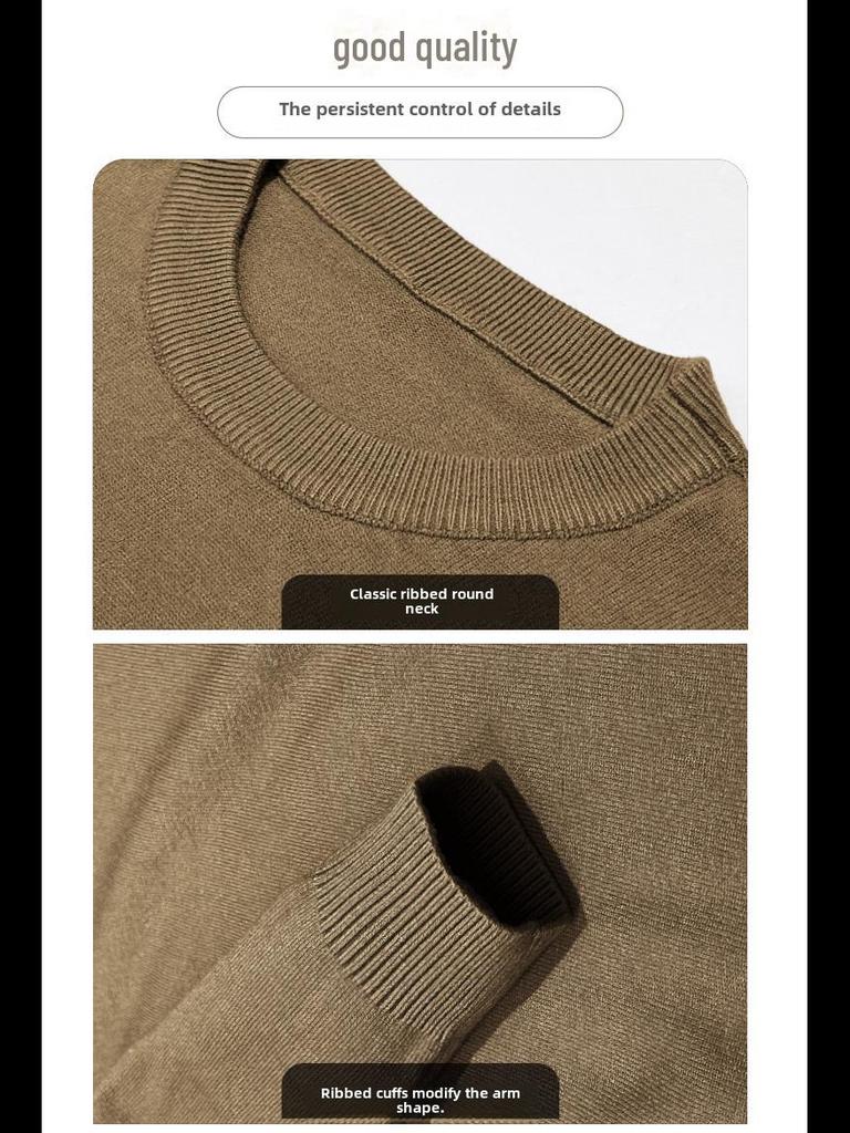 Мужской однотонный вязаный свитер с круглым вырезом - повседневный, осень/зима 2023