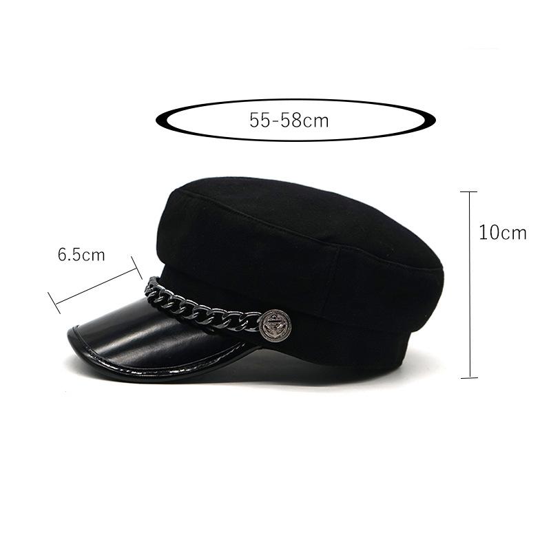 Gold Chain Iron Buckle Big Brim Military Hat Fashion Couple Versatile Black Cap Personality Thin Internet Celebrity Hat