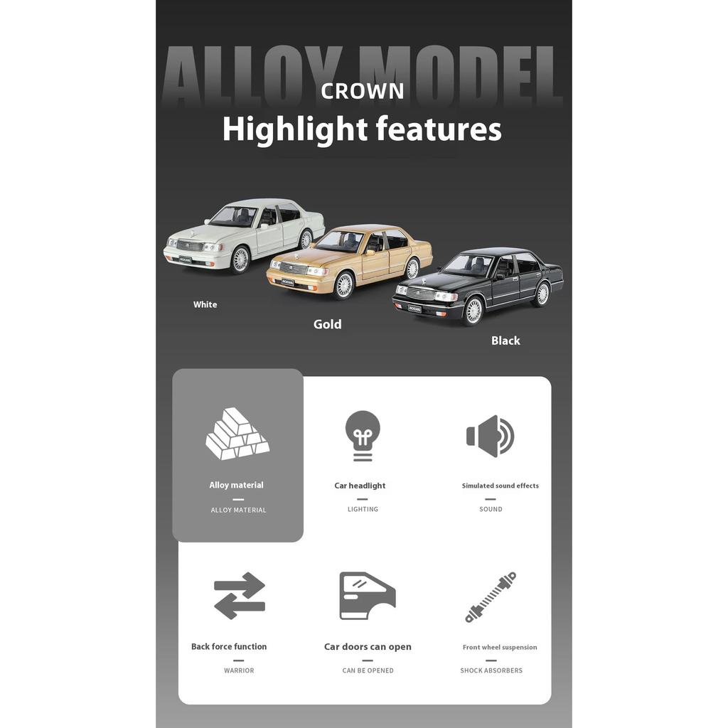 1/32 Металлическая литая модель автомобиля Toyota Toyota Crown Симуляция Звук и свет Подставка с ремнем Детские игрушки Подарок на день рождения