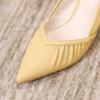 WTEMPO Solid Color High-heeled Shoes Women's Spring and Autumn Thin Heel Pointed Toe Pleated Soft Leather Soft Sole Middle Heel Breathable Shoes