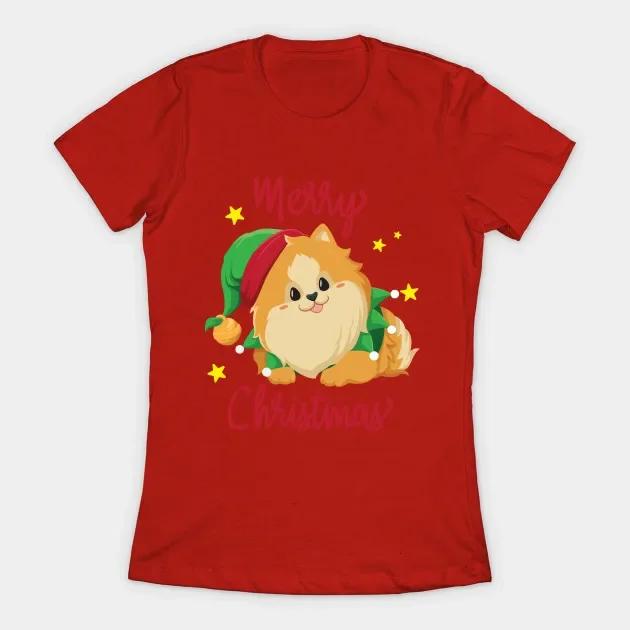 Christmas Pomeranian Merry Xmas Womens TShirt