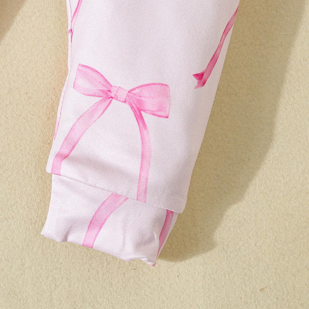 1-18 месяцев Девочка комбинезон с короткими рукавами и монограммой с бантом напечатанные брюки и повязка на голову розовый костюм