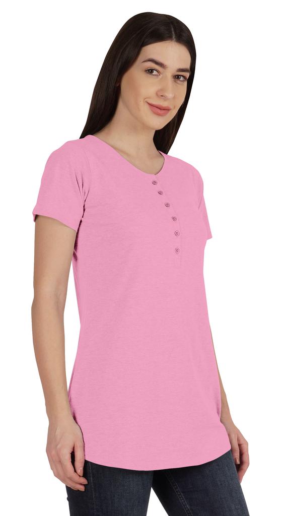 Inkmeso Женская туника с коротким рукавом и пуговицами, хлопковая футболка, длинная футболка для