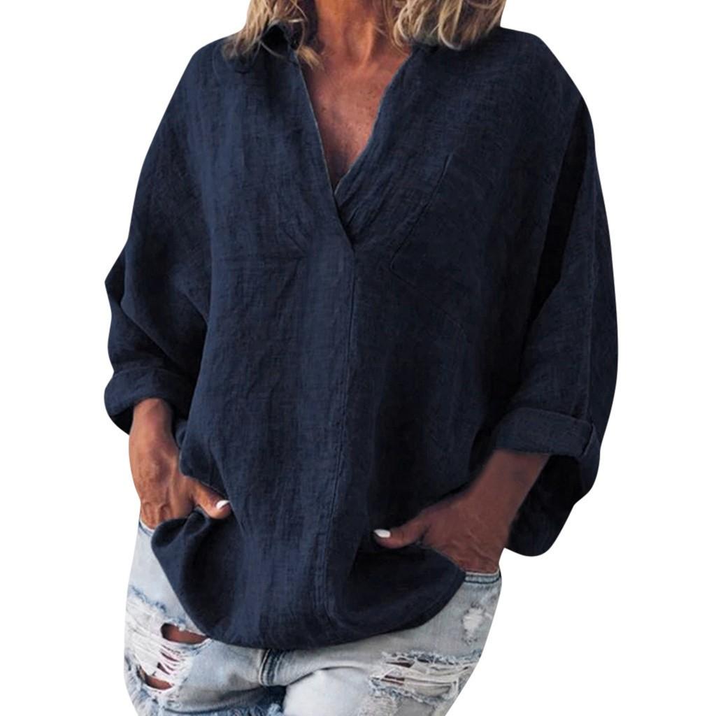 Boho Womens Long Sleeve Cotton Linen Kaftan Ladies Baggy Blouse Tee Shirt Tops