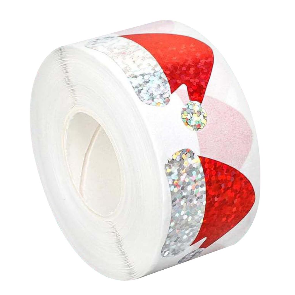 500pcs Xmas Hat Stickers,Festive Xmas Packaging Stickers Roll, For Gift Decor Envelope Sealing Scrapbooking