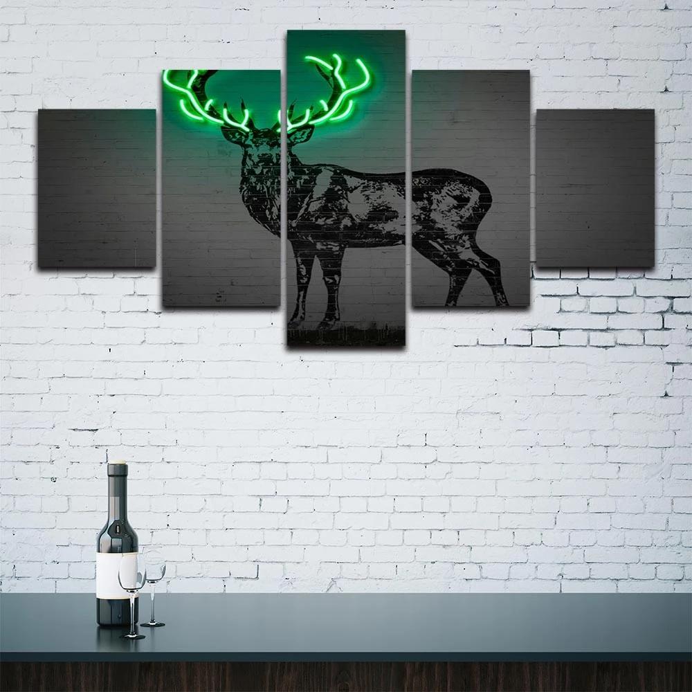 Luminous Antlers Canvas Prints 5 Pcs Animal Deer Poster Picture Modern Wall Art Paintings Living Room Home Decor Modular Frame