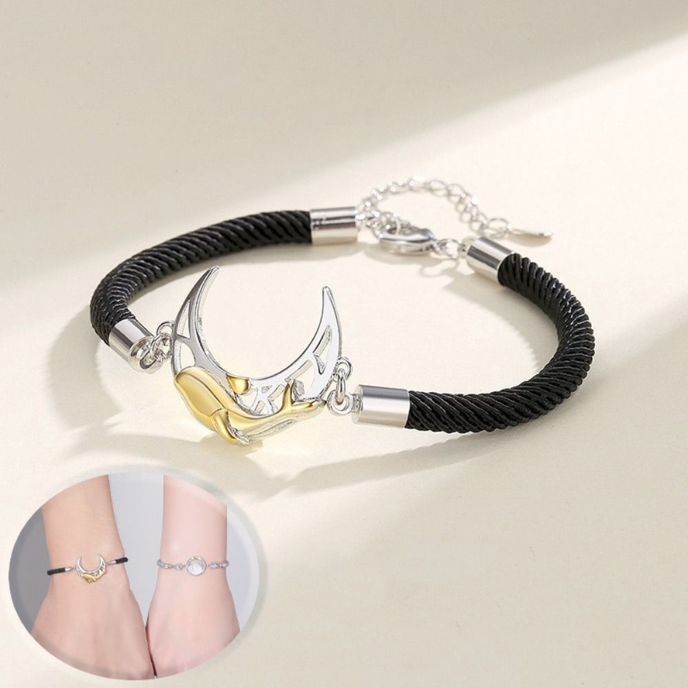 2PCS Light Luxury Lovers Bracelet Crystal Rope Weave Bracelet Couple Moon Bracelet  Couple Gift