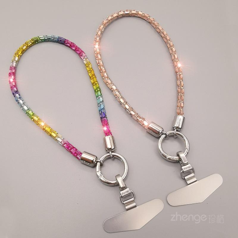 Fashion glitter diamond sequin bracelet, mobile phone lanyard, ins style metal round buckle clip, strong and durable, wrist women's short model
