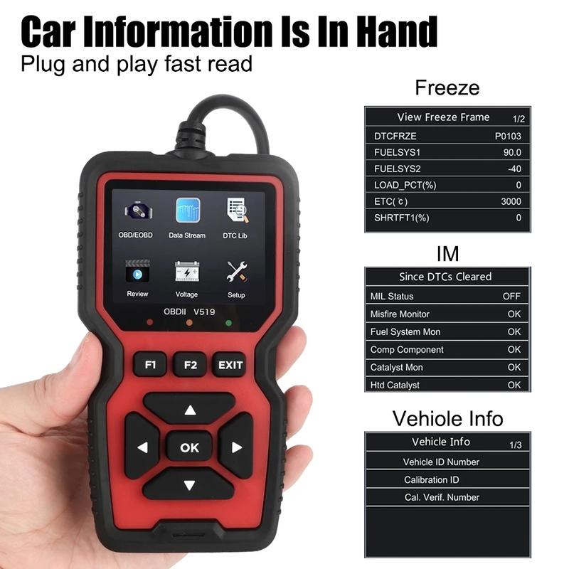 2026 Чтение данных об ошибках двигателя OBD2 Сканер V519 Elm327 Детектор напряжения аккумулятора Автомобильный прибор для диагностики неисправностей