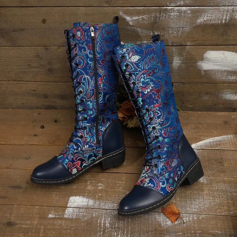 Fashion Lace-up Block Heel High Heel Mid-Leg Boots for Autumn and Winter New Women's Boots