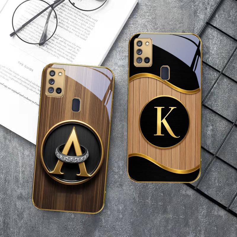 Роскошные буквы-эмблемы Для Samsung A 31 32 A33 A34 35 14 A15 13 16 25 26 50 52 53 54 55 56 70 71 72 73 Золотой стеклянный чехол для телефона