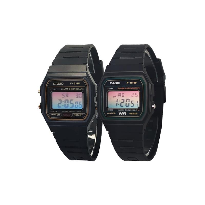 Casio Индивидуальные часы модифицированная серия розово-синий градиентное зеркало смоляной корпус F-91WG-9 F-91WG-9(Watch5-GaiZhuang-ShanShuoYuBoDong)