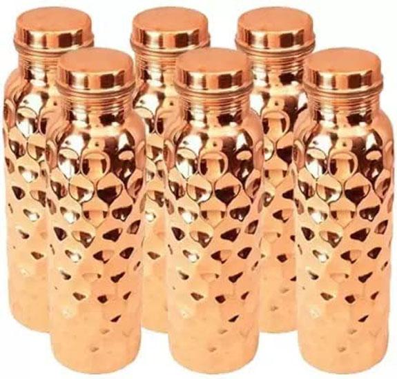 Pure Copper Water Bottle Set Diamond Design 4 Pcs