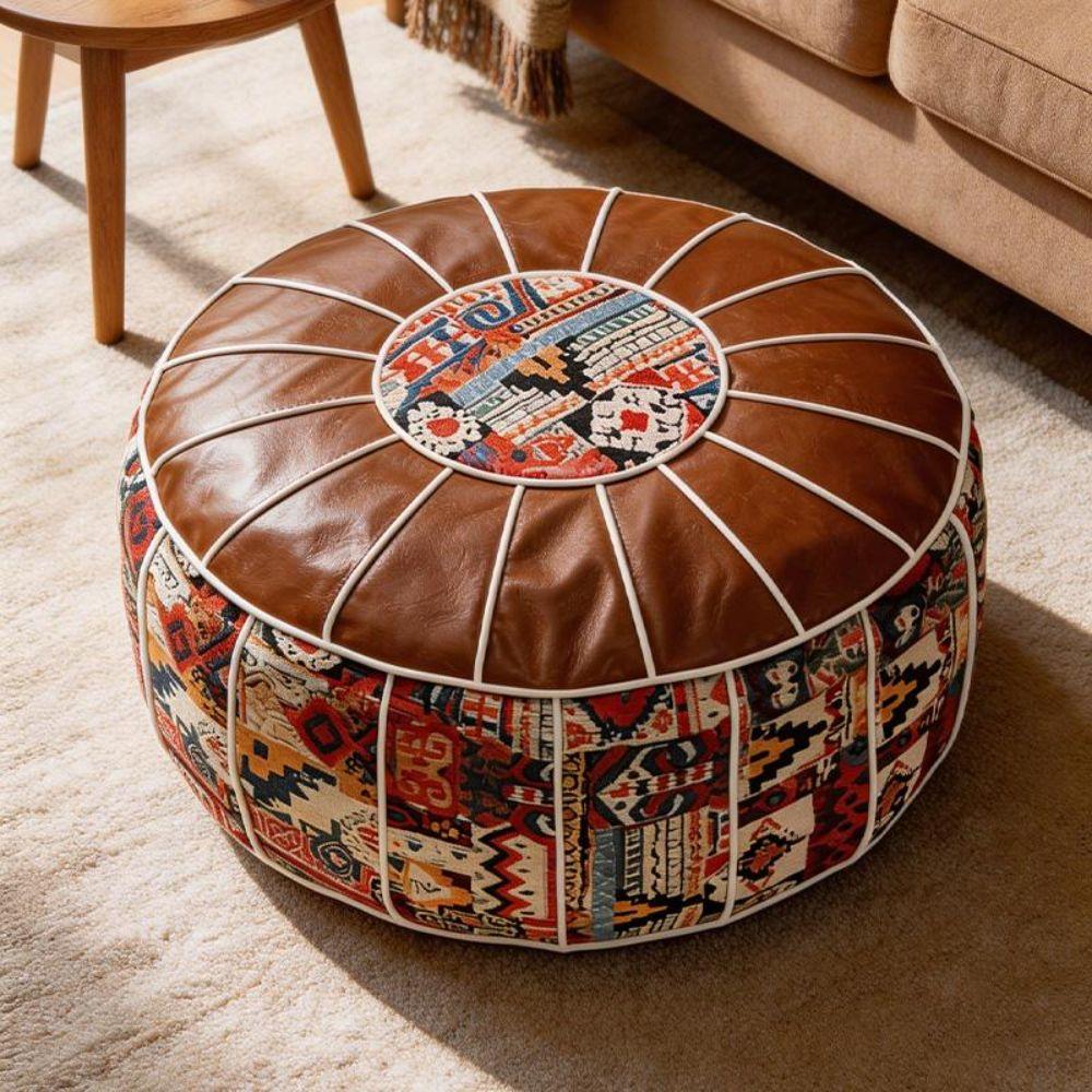 Boho Pattern Ottoman Pouf Fillable Design Round Pouf Cover New Storage Ottoman Living Room