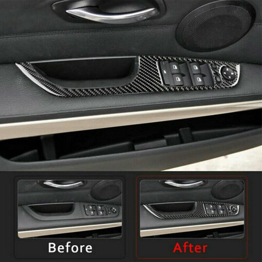 New Carbon Fiber Door Glass Switch Button Cover For 3 Series E90 2005-2012*