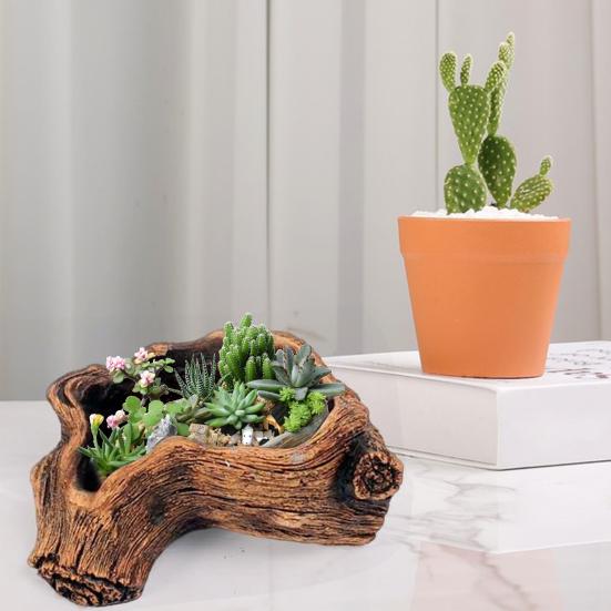 Цементный декоративный цветочный горшок Yousheng Tree Stump, настольный небольшой деревенский горшок для суккулентов, кактусов, подоконника, полки, декор