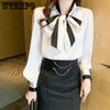 Bowknot Women's Shirt Long Sleeve Shirt Small Chiffon Shirt In Spring and Autumn with Design