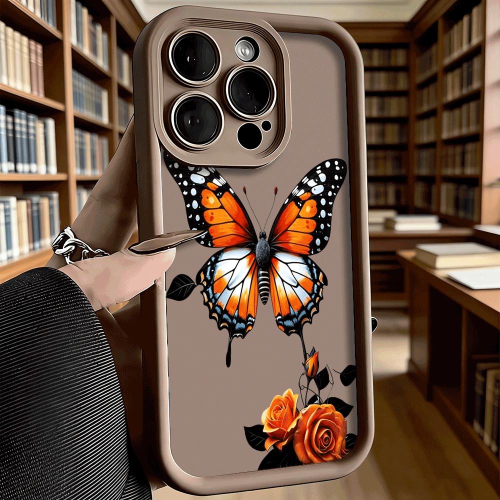 Butterfly Orange Rose Art Shockproof Soft Phone Case For Xiaomi Redmi Note 15 14 13 12 11 10 9 8 Pro Anti-Slip Anti-Fall Cover