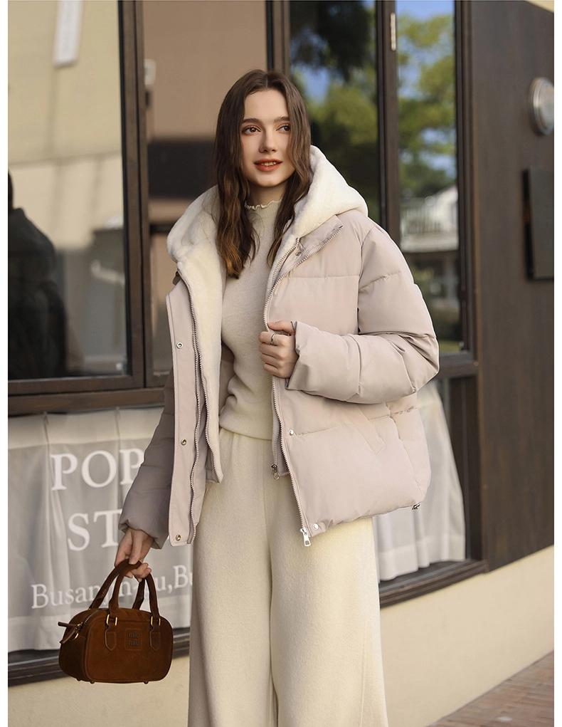 Искусственный норковый велюр, имитация двух предметов, худи со стежкой, короткая куртка-пуховик