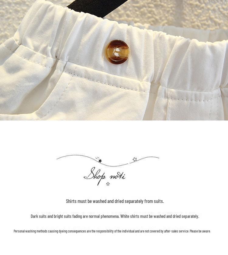 Комплект для малыша: рубашка с коротким рукавом и шорты с подтяжками - Летний джентльменский наряд для годовалого малыша на день рождения