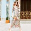 Embroidery Party Dresses Floral Bohemian Flower Embroidered 2 Pieces Vintage Boho Mesh Dresses