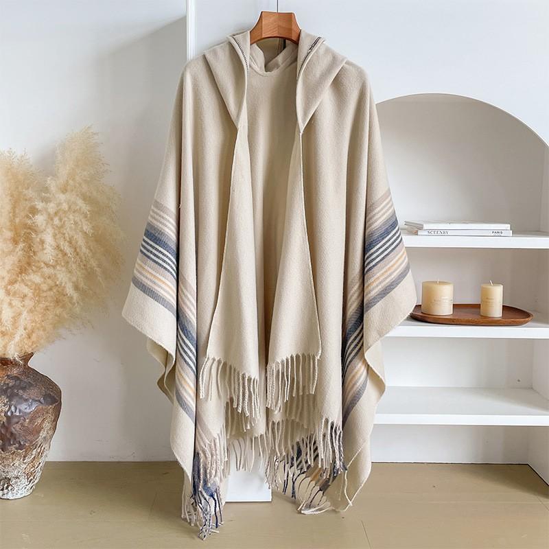 Ethnic Style Knit Shawl Faux Cashmere Cape Women Travel Outdoor Wear Warm Winter
