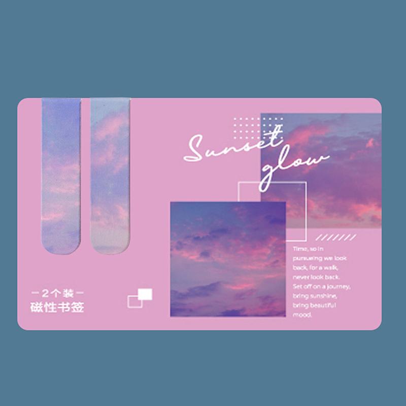 2 шт./уп. Магнитная закладка Красивый пейзаж Облака Простой литературный узор Закладка Инструмент для чтения Школьные офисные принадлежности