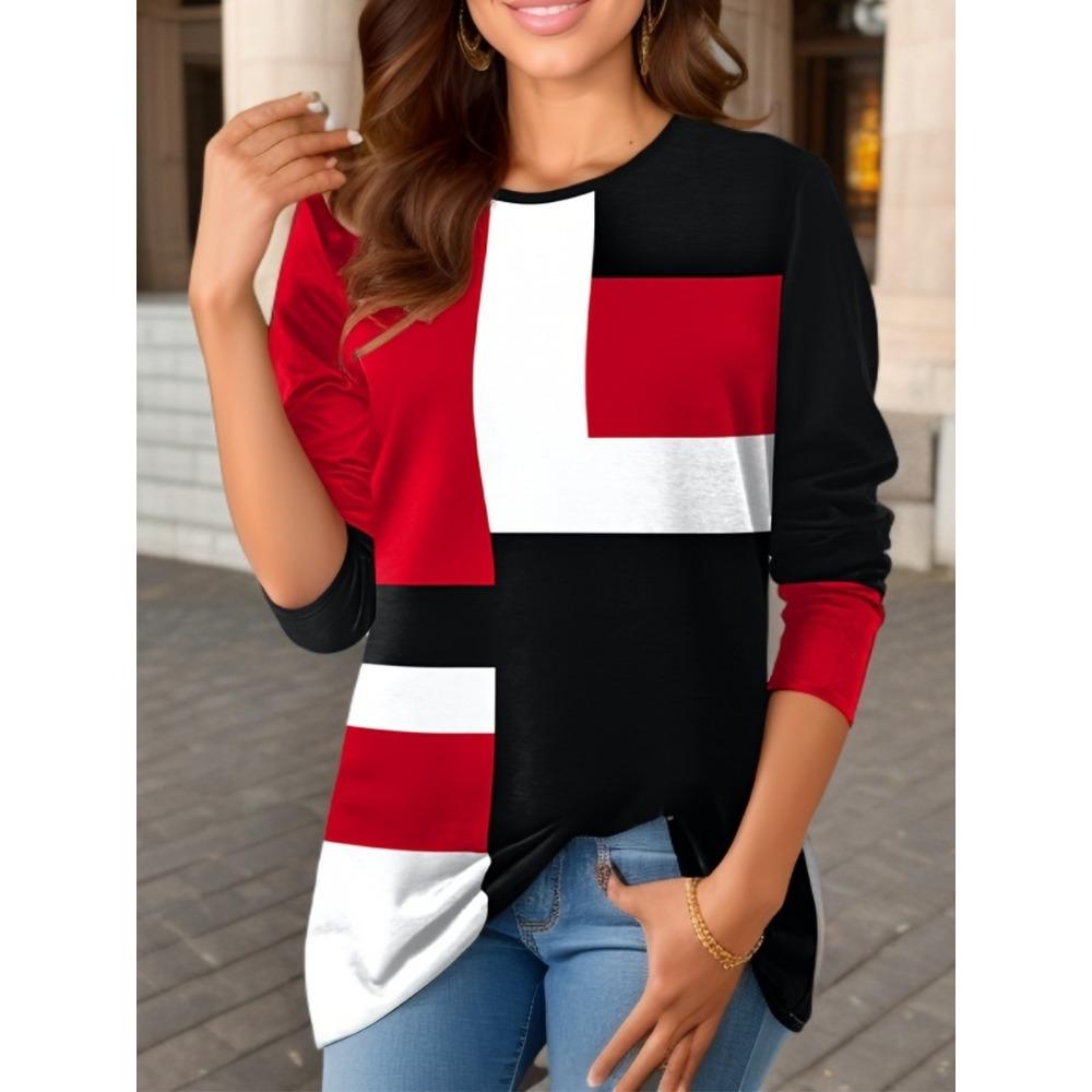 Женская новая модная футболка с принтом, круглым вырезом и длинными рукавами