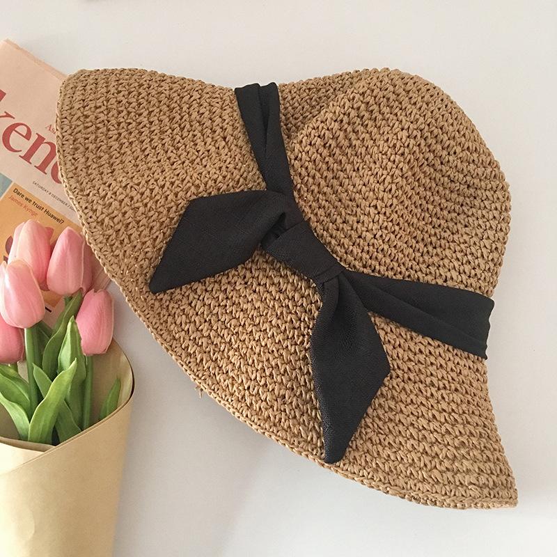 Соломенная шляпа ручной работы с бантом, женская летняя, маленькая, свежая, солнцезащитная шляпа для рыбалки, для путешествий, многофункциональная, солнцезащитная, для отпуска