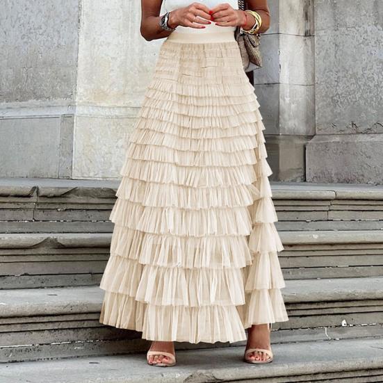 Женская юбка-торт, эластичная юбка А-силуэта с высокой талией, многослойная, с оборками, однотонная, юбка макси, для работы, отдыха, повседневной носки