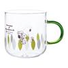 PEANUTS Snoopy & Woodstock Heat-Resistant Glass Mug, Approx. 400ml, Microwave-Safe, Colored Handle, Green Leaf, Made In Japan, 608140